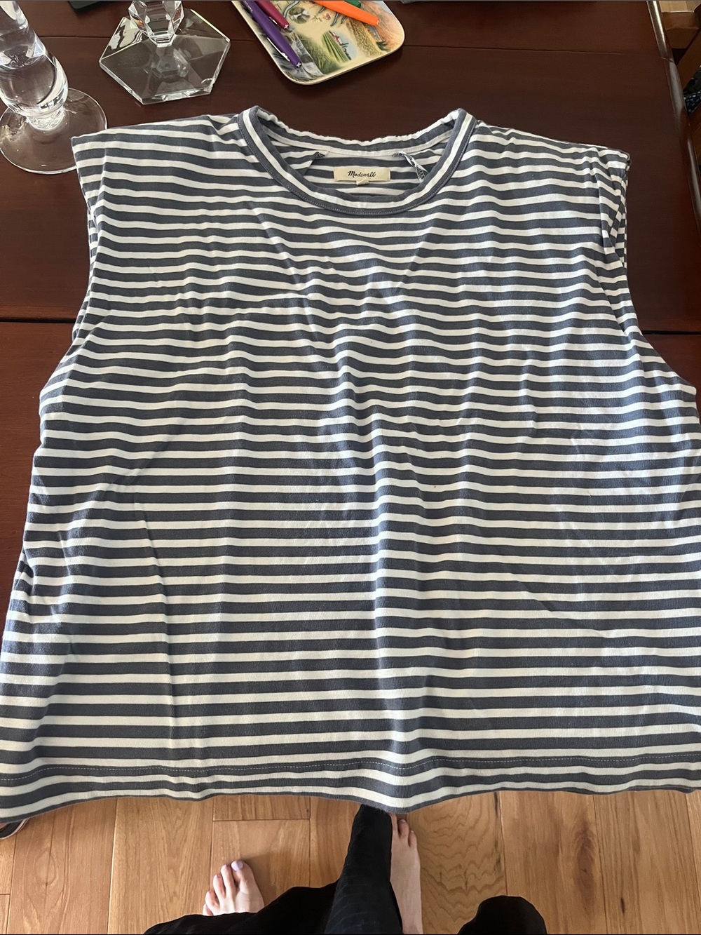 Madewell Navy and White Striped Sleeveless Top
